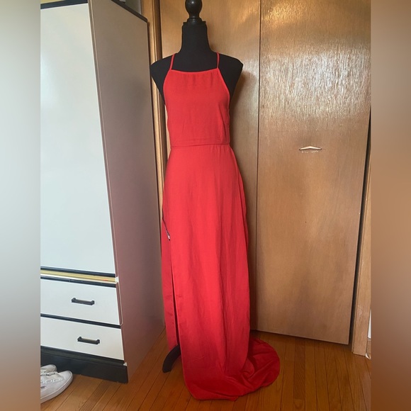 Long red tie up back dress - Picture 4 of 8